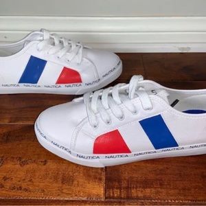 New Náutica Women’s Red White Blue Shoes Athletic Logo around edges NWT Size 10